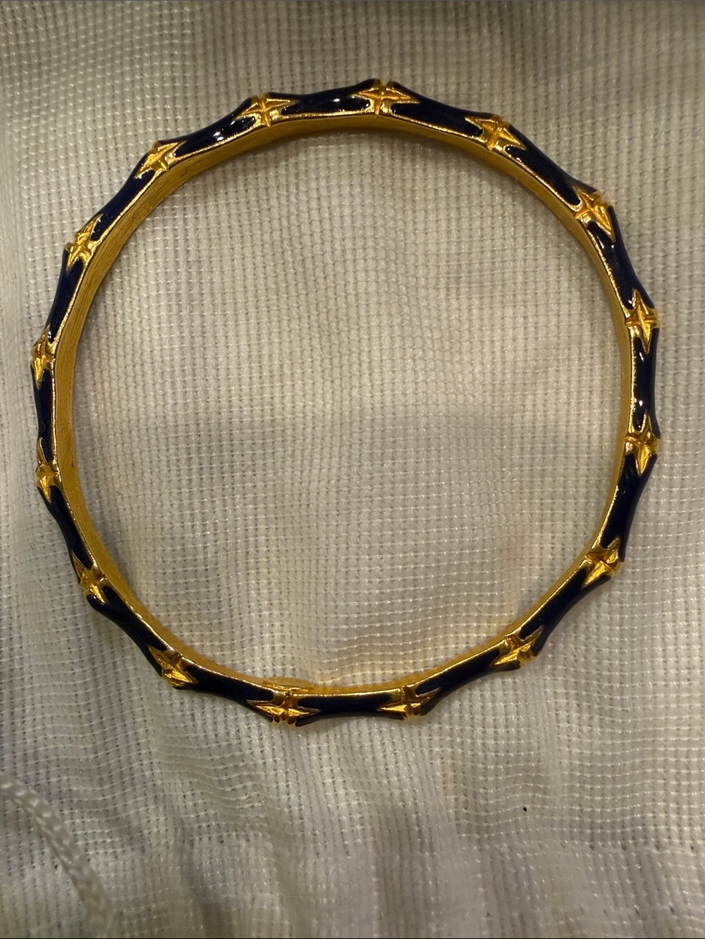 Kenneth Jay Lane blue and gold bamboo bangle bracelet